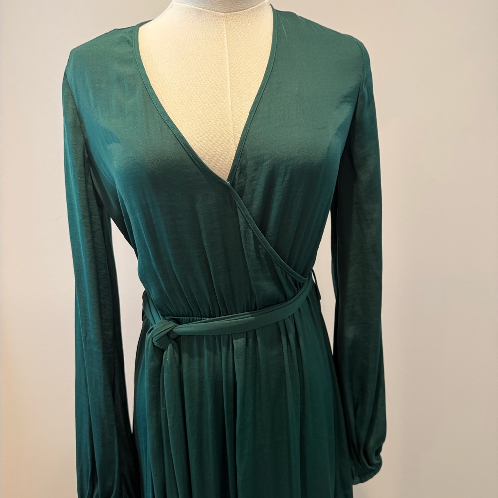 Forever 21 Green Maxi Wrap Dress with Bishop Sleeves